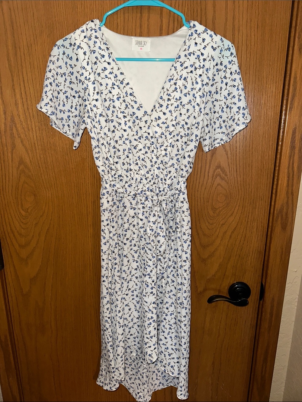 Sienna Sky Blue Floral Wrap Midi Dress